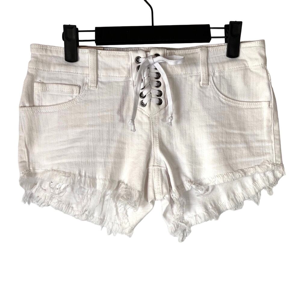 DAYTRIP Slim fit Low Rise Gemini White Lace-up cut-off shorts Women Sz 27
